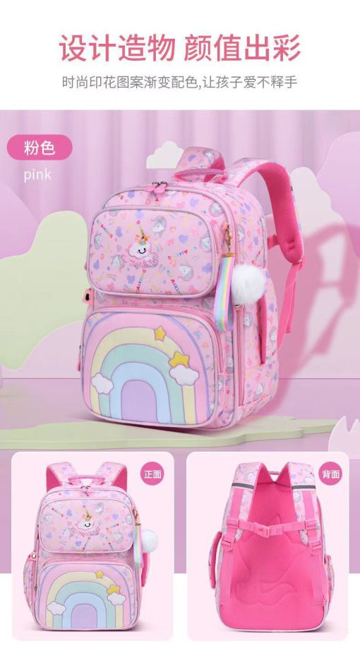 Mochila Escolar con Bolsillos Arcoiris Rosa