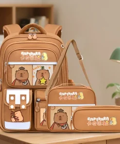 Set Escolar de 3 Piezas Capibara Mochila Cartuchera y Lunchera