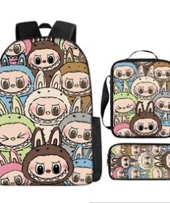 Set Escolar de 3 Piezas Labubu Mochila Cartuchera y Lunchera