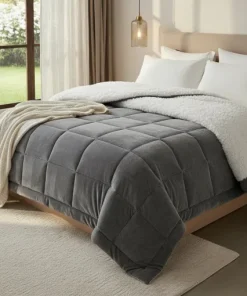 Acolchado de Corderito 2 plazas sommier Gris